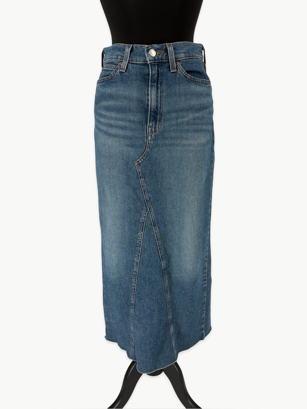 LEVI STRAUSS Signature Denim Collection Raw Hem Maxi Skirt Size 4 Blue Denim